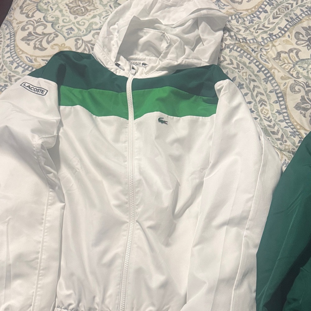Lacoste White and Green Hooded Jacket